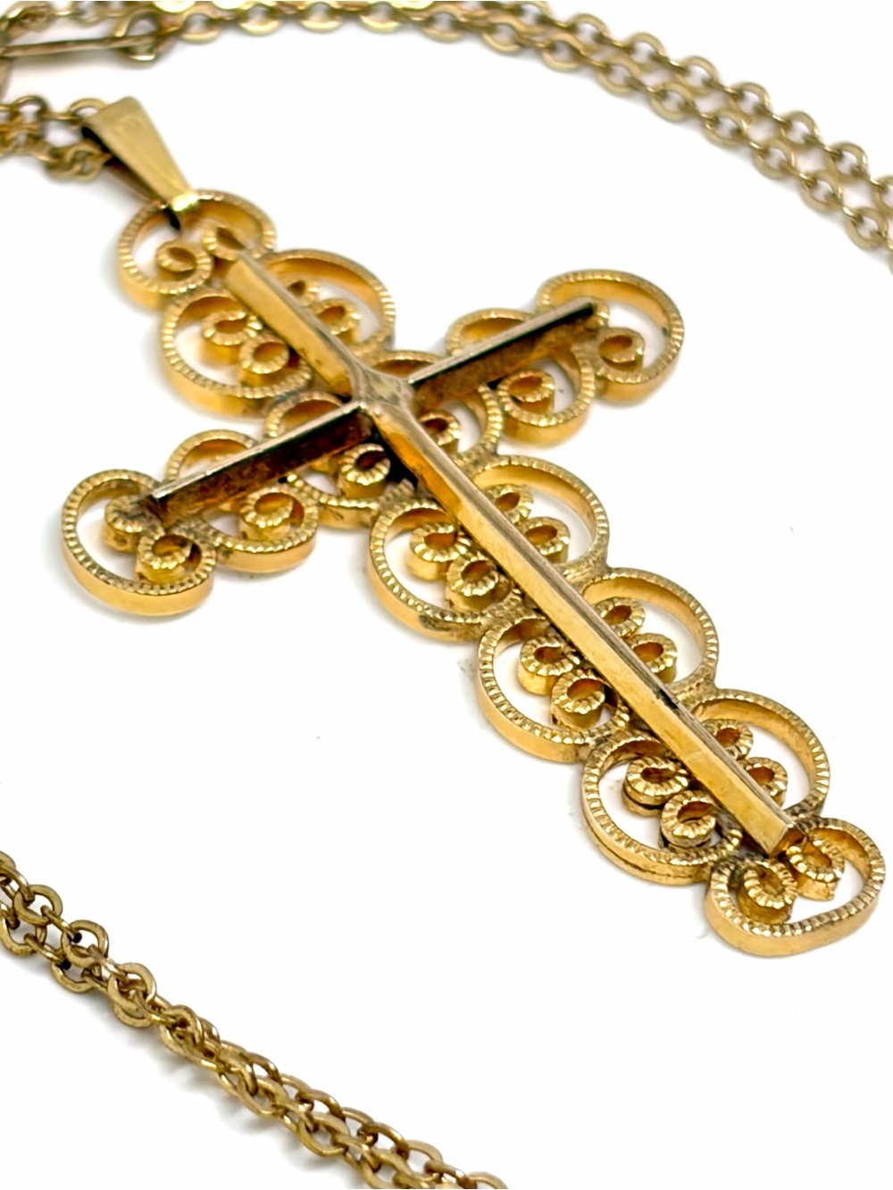 12K Gold Filled Willard Vintage Filagree Cross Pendant Necklace 14” GF Chain